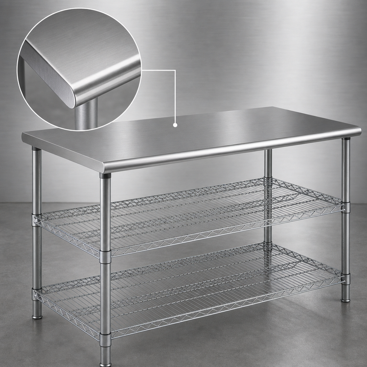 Product image #3 for Eagle AdjusTable Basic Unit 60-Inch x 24-Inch 14-Gauge Stainless Steel Work Table with 2 Adjustable Chrome Wire Undershelves