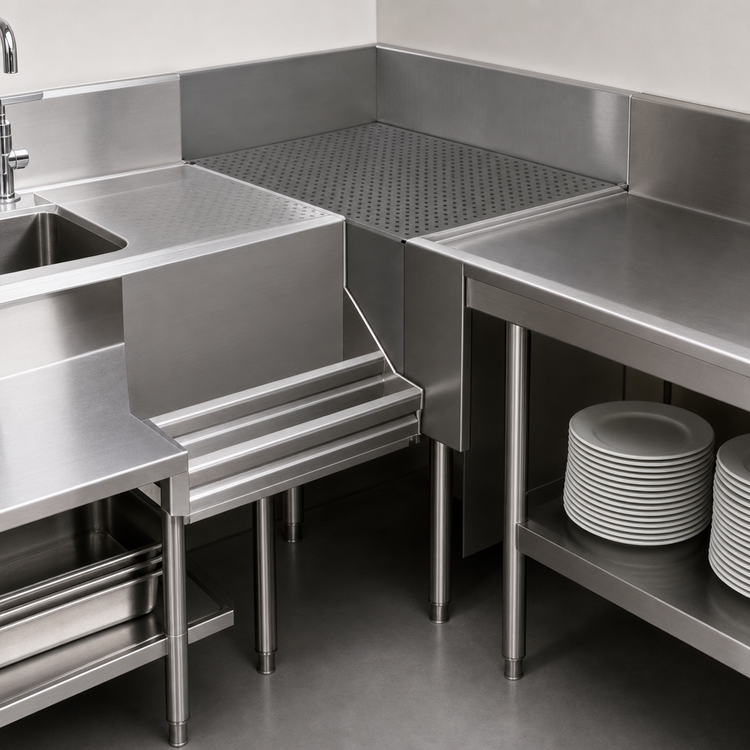 Product image #3 for Advance Tabco Prestige 90° Free-Standing Stainless Steel Corner Drainboard Filler, 30" x 20"