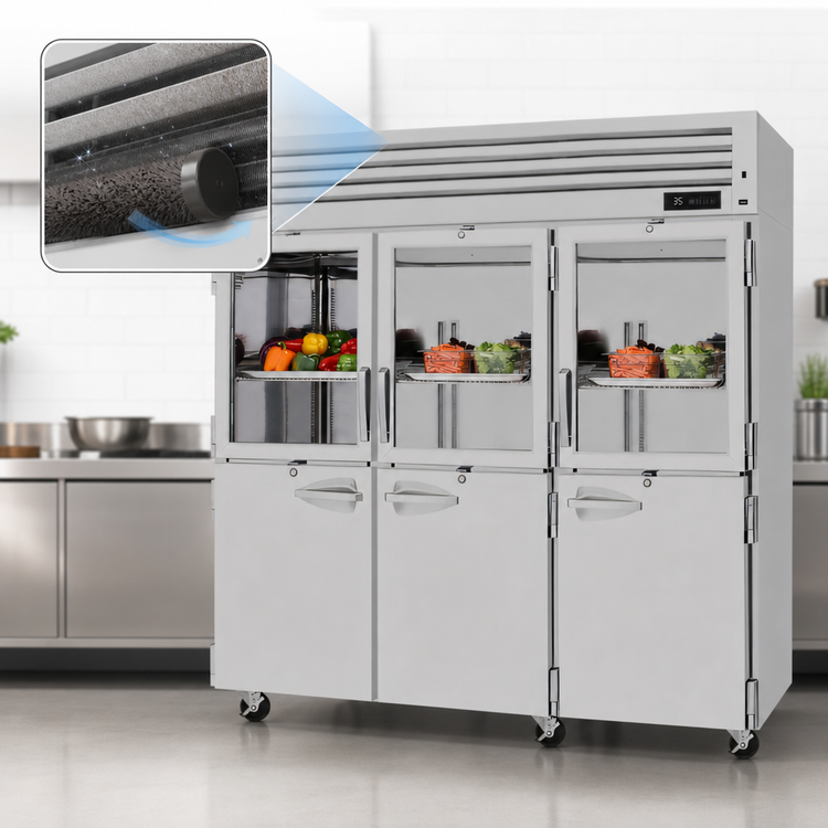 Product image #3 for Turbo Air PRO Series 3-Section Glass & Solid Half-Door Reach-In Refrigerator, 74.78 Cu. Ft., Top Mount Self-Contained, 115V