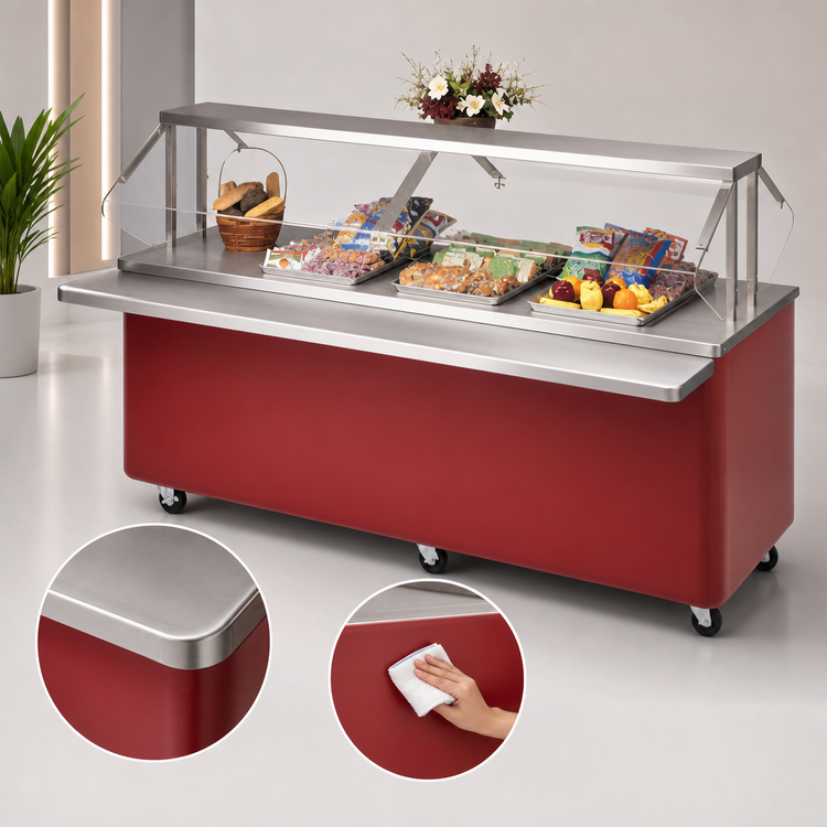 Product image #3 for Dinex Reflections Mobile Modular Solid Top Serving Counter, 60 x 30 x 36 in, Stainless Steel Top, Enclosed Base