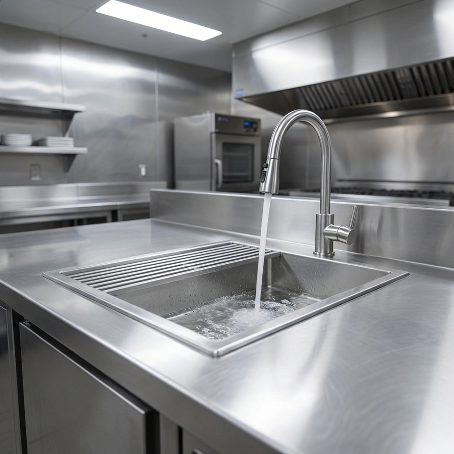 Observe the intelligent anti-splash design of this water tempering system, keeping your commercial kitchen remarkably dry and safe during operation.