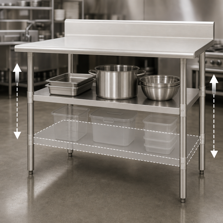 Product image #3 for Eagle Group Adjustable Stainless Steel Work Table Undershelf, 108 x 24 Inch, 18/430 Stainless Steel