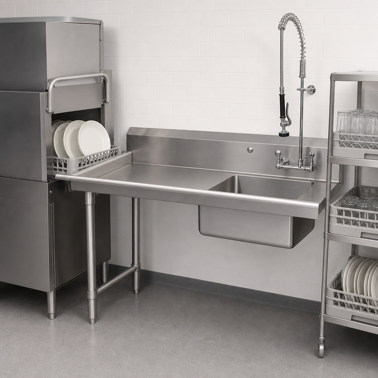 Product image #3 for John Boos 36-Inch Pro-Bowl Soiled Straight Stainless Steel Dishtable with 20" x 20" Pre-Rinse Sink, Left-to-Right Operation