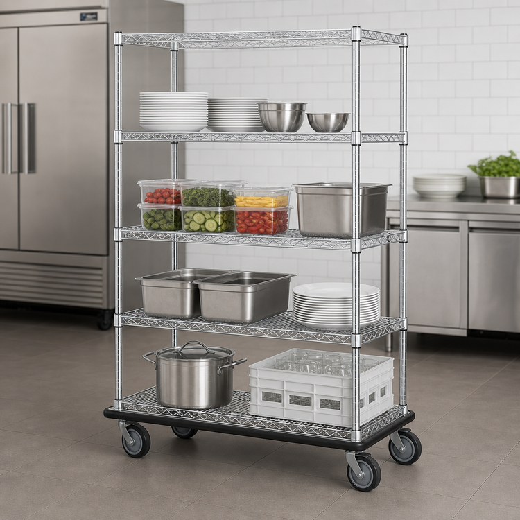 Product image #3 for Metro Super Erecta 60"W x 24"D x 69"H Chrome 4-Shelf Wire Dolly Truck
