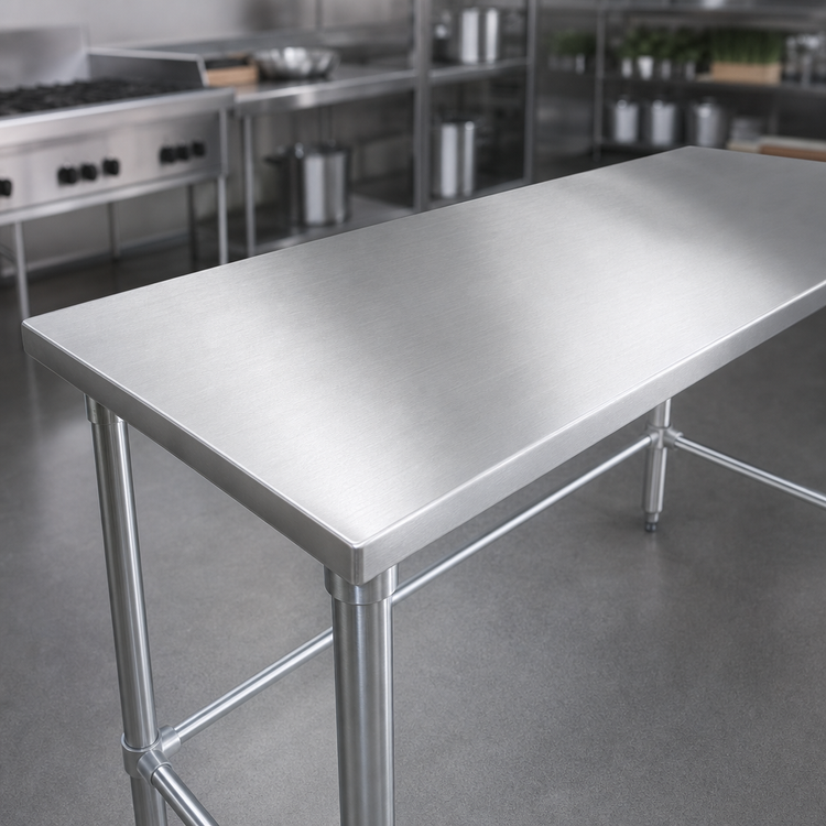 Product image #3 for John Boos Stallion 120-Inch x 36-Inch 14-Gauge Stainless Steel Flat Top Work Table with Stallion Safety Edge and Galvanized Base
