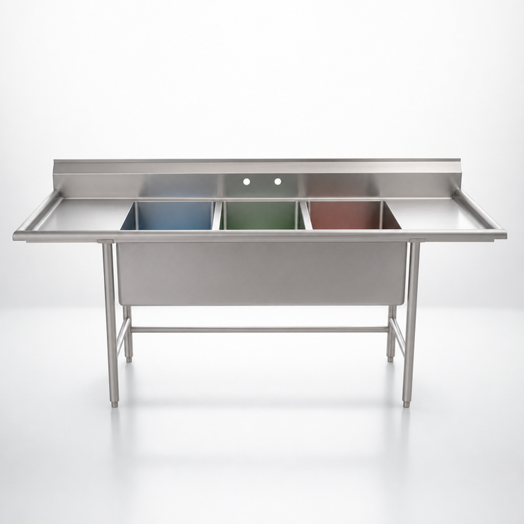 Product image #3 for Eagle Group S14 Series 3-Compartment Stainless Steel Sink with Left & Right Drainboards, 103 x 35 Inches