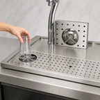 Thumbnail image #3 for Micro Matic USA DP-1611 Surface-Mount Platform Drip Tray with Glass Rinser, Polished Stainless Steel, 59 x 20 Inches, for 12-14 Faucets