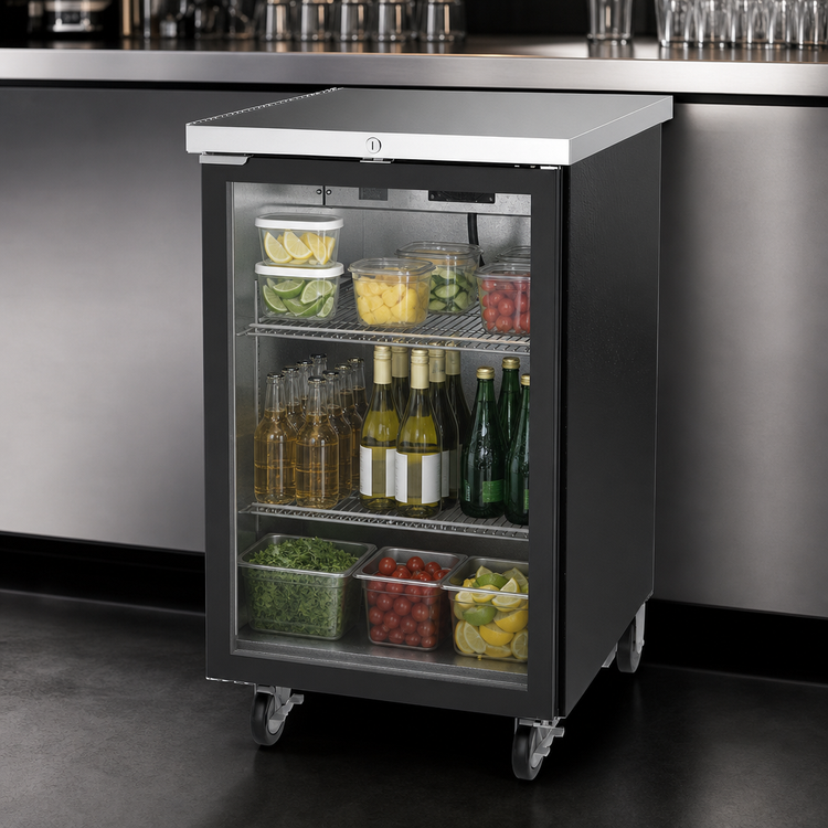Product image #3 for Beverage Air 24-Inch Food-Rated Back Bar Cooler, 7.66 Cu. Ft., One Glass Door, Rear-Mounted Self-Contained Refrigeration