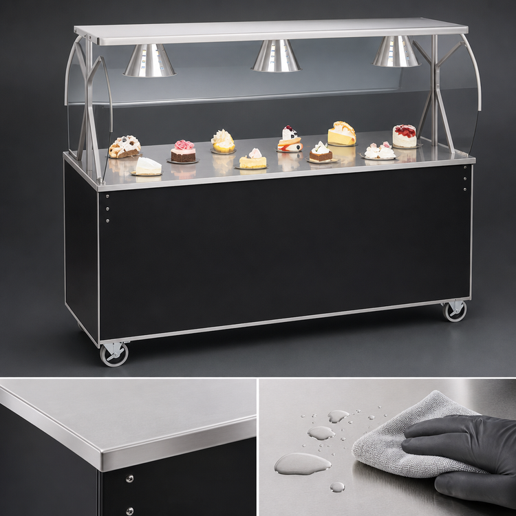 Product image #3 for Vollrath 2-Series Affordable Portable 60-Inch Solid Top Utility Station with Buffet Breath Guard and Open Storage Base