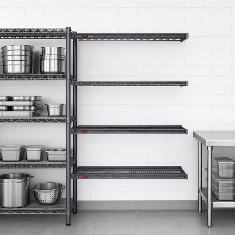 Product image #3 for Eagle Group Valu-Master 4-Tier Add-On Wire Shelving Unit, 42W x 18D x 74H, Pewter Gray Epoxy