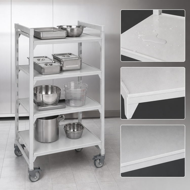 Product image #4 for Cambro Camshelving Premium 4-Tier High Density Solid Mobile Starter Unit, 21 x 36 x 67-1/4 Inches, Speckled Gray