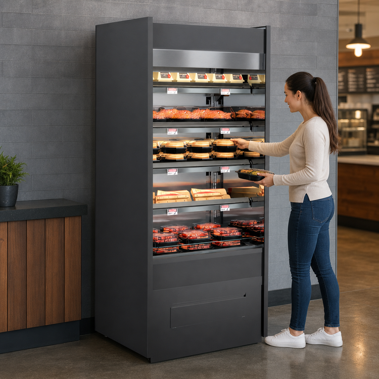 Product image #3 for Structural Concepts Oasis Self-Service Heated Merchandiser with Open Front and 4 Lighted Stainless Steel Shelves