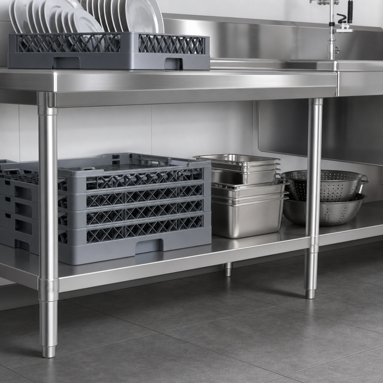 Product image #3 for Eagle Group 48-Inch x 24-Inch 18 Gauge 400 Series Stainless Steel Dishtable Undershelf