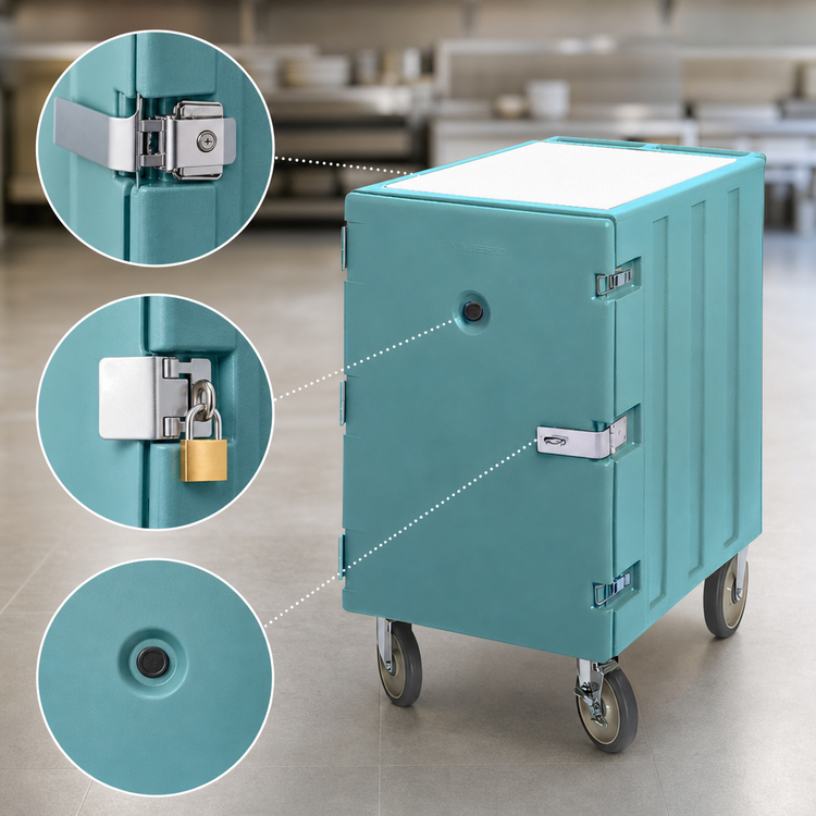 Product image #4 for Cambro Camcart Insulated Tray and Sheet Pan Cart with Security Package, Removable Cutting Board, 13 Tray Capacity, Slate Blue