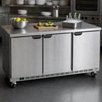 Thumbnail image #3 for Beverage Air WTR72AHC-FLT 72-Inch 3-Section Stainless Steel Worktop Refrigerator, Flat Top, 3 Solid Doors