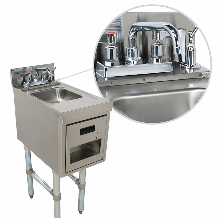 Product image #3 for Advance Tabco Underbar Basics 12-Inch Freestanding Hand Sink with Soap and Towel Dispensers