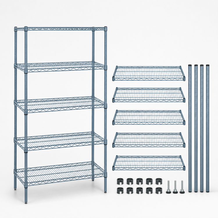 Product image #3 for Quantum Gray Epoxy Wire Shelving Starter Kit, 42 x 18 x 74 Inches, 5 Shelves