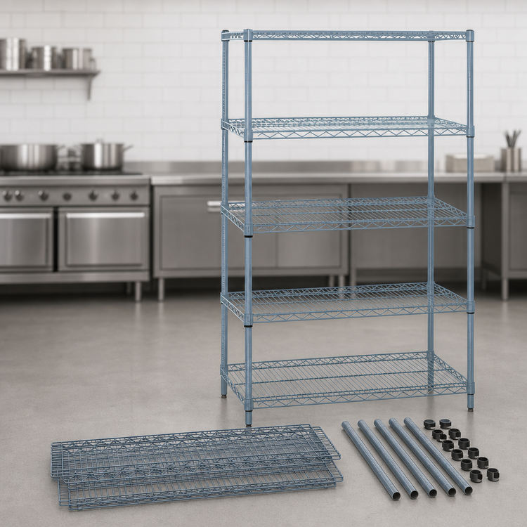 Product image #3 for Quantum 5-Shelf Wire Shelving Starter Kit, 54 x 18 x 74 Inches, Gray Epoxy Antimicrobial