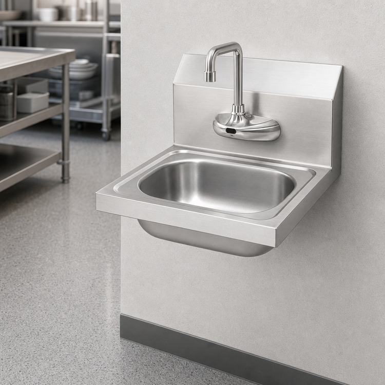 Product image #3 for Krowne Wall-Mounted 20 Gauge Stainless Steel Hand Sink with Electronic Faucet, 12-1/2"W x 9-3/4"D Bowl