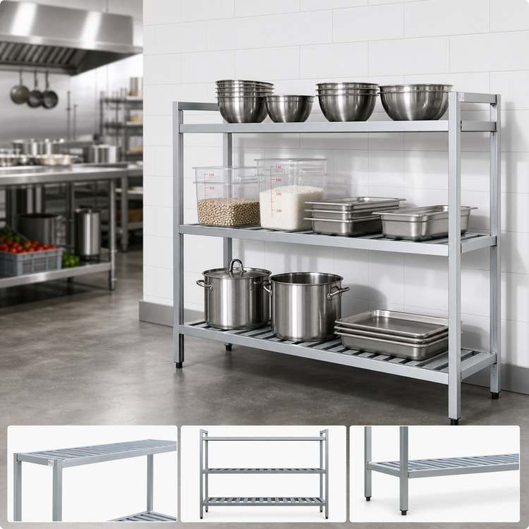 Product image #3 for New Age T-Bar Series 3-Tier Cantilevered Aluminum Shelving Unit, 42 x 20 x 60 Inches