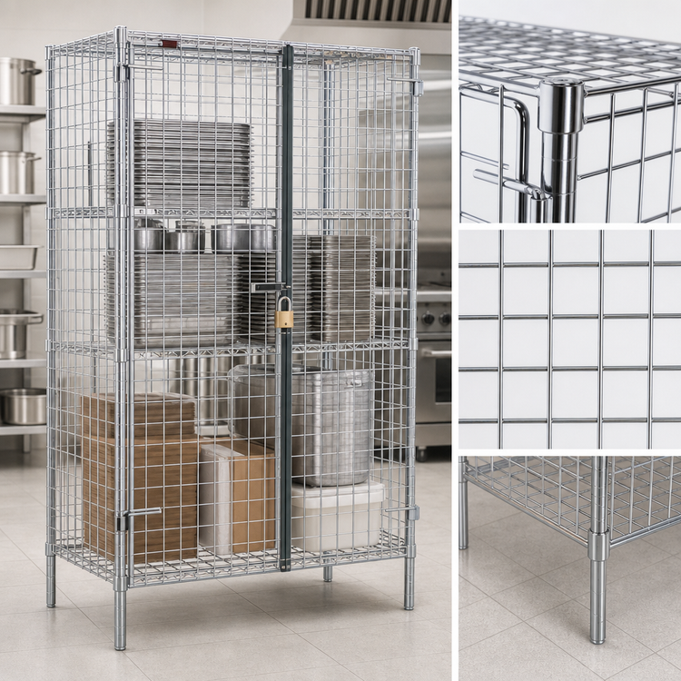 Product image #3 for Eagle Group QuadTruss Stationary Chrome-Plated Wire Security Cage with Double Padlock Doors, 39-1/4 x 27-1/4 x 67 Inch