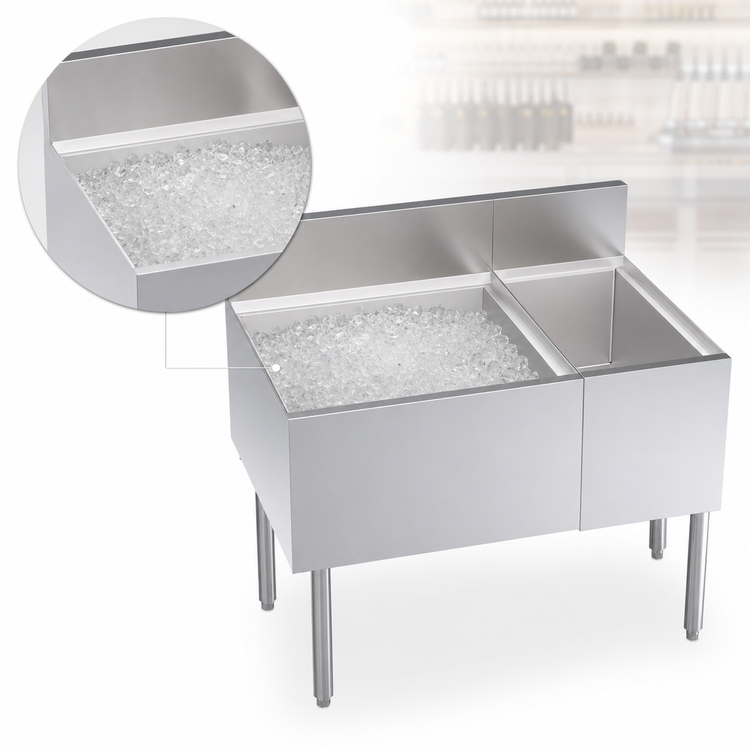 Product image #3 for Krowne Royal Series 36-Inch Underbar Multi Station Ice Bin with Left Ice Bin and Right Insulated Bottle Storage