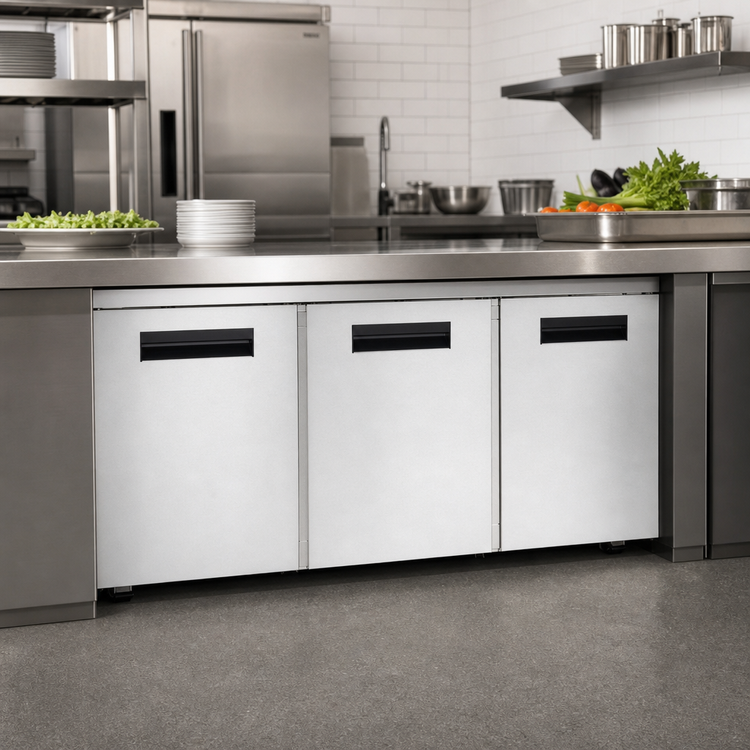 Product image #3 for Hoshizaki Steelheart UR72B-LP Three-Door Low Profile Undercounter Reach-In Refrigerator, 72-Inch Wide, Stainless Steel