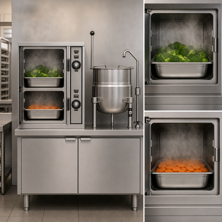 Product image #3 for Crown SCX-2-6 Two Compartment Convection Steamer with 6 Gallon Kettle and 44" Cabinet Base