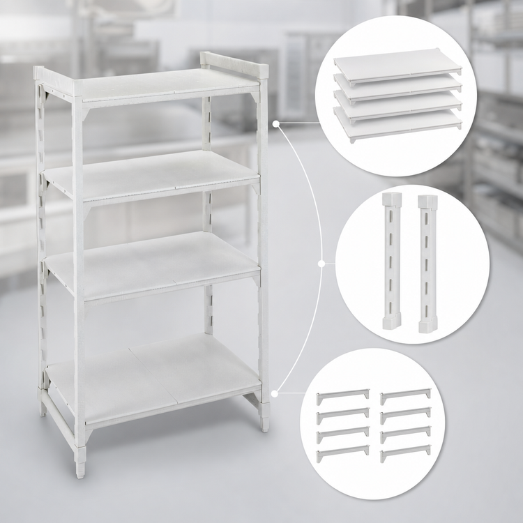Product image #4 for Cambro Camshelving Premium 42"W x 24"D x 64"H 4-Tier Solid Stationary Polymer Shelving Starter Unit