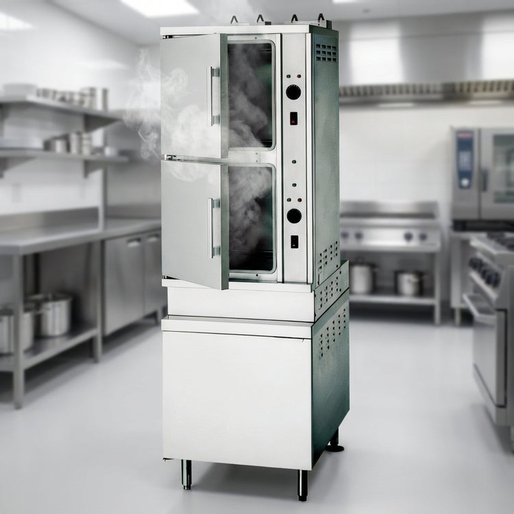 Product image #2 for Crown GSX-16HE Two-Compartment Full-Size Gas Convection Steamer with Cabinet Base