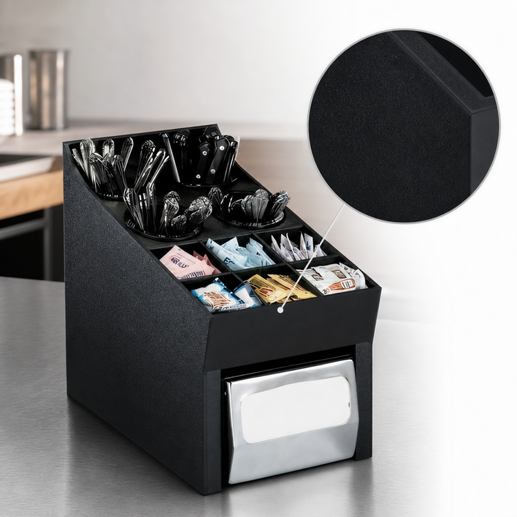 Product image #3 for Dispense-Rite Countertop Silverware, Condiment, and Napkin Organizer with Flatware Holders, Black Polystyrene