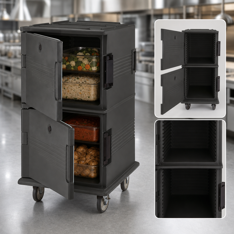 Product image #4 for Cambro Ultra Camcart® Double-Compartment Front-Loading Insulated Food Pan Cart, 120-Qt., Heavy-Duty Casters, Black