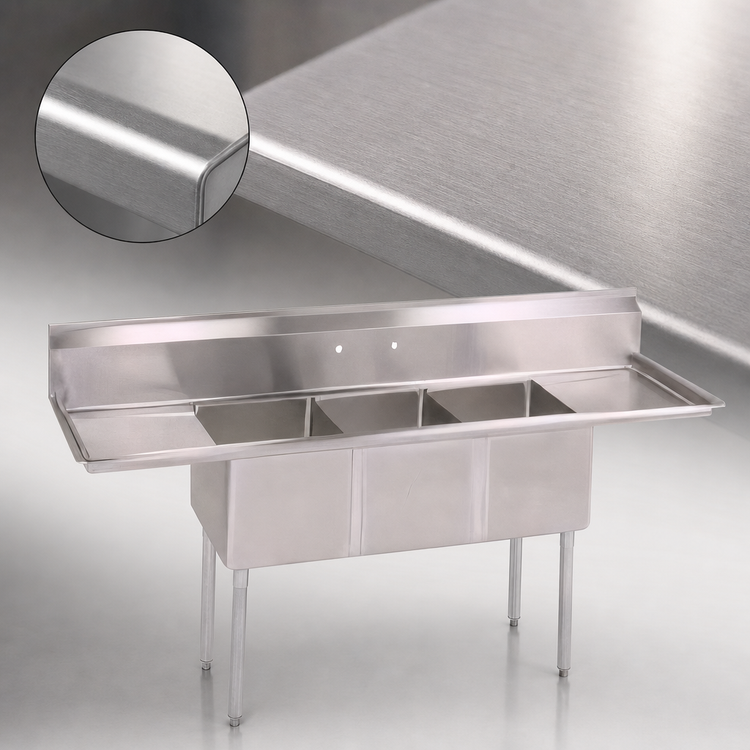 Product image #3 for John Boos E-Series Floor Model 3-Compartment Stainless Steel Sink with Dual Drainboards