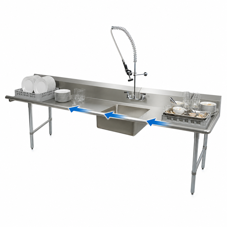 Product image #3 for BK Resources 72-Inch Straight Soiled Dish Table with Right-to-Left Operation and 20 x 20 x 8-Inch Sink