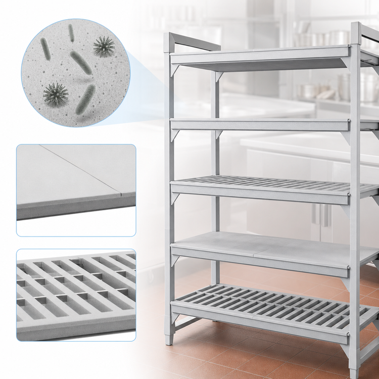 Product image #4 for Cambro Camshelving Premium 21 x 36 Inch Vented and Solid 5-Shelf Kit, Speckled Gray