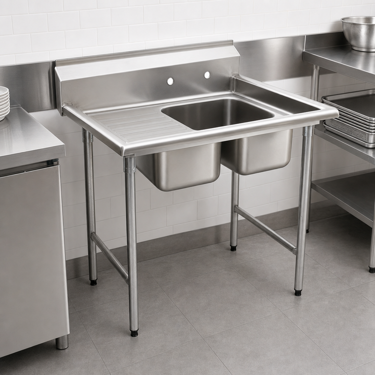 Product image #3 for Eagle Group 412 Series Two-Compartment 430 Stainless Steel Sink with Left Drainboard