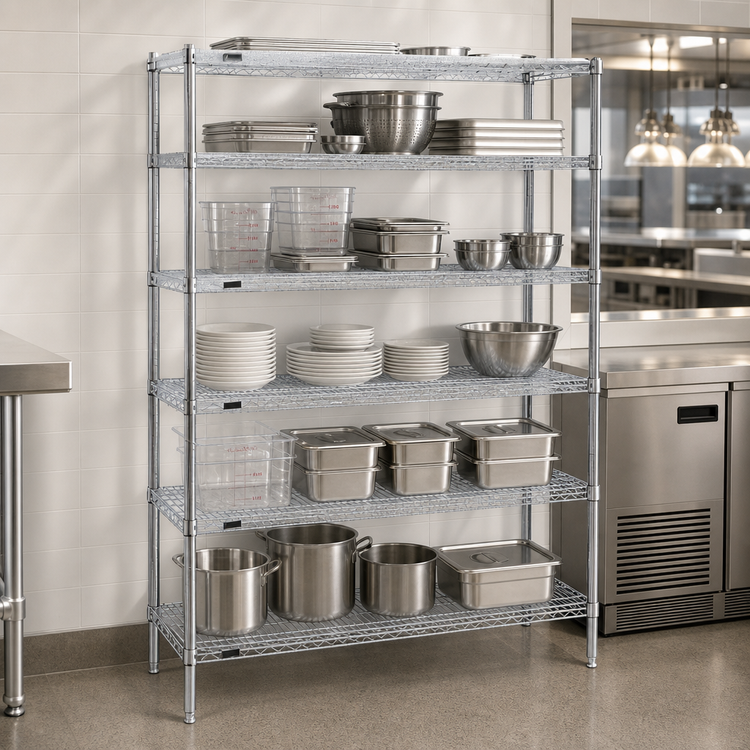 Product image #3 for Redi-Pak 5-Tier Stationary Wire Shelving Unit, 48W x 18D x 74H, Chrome Finish