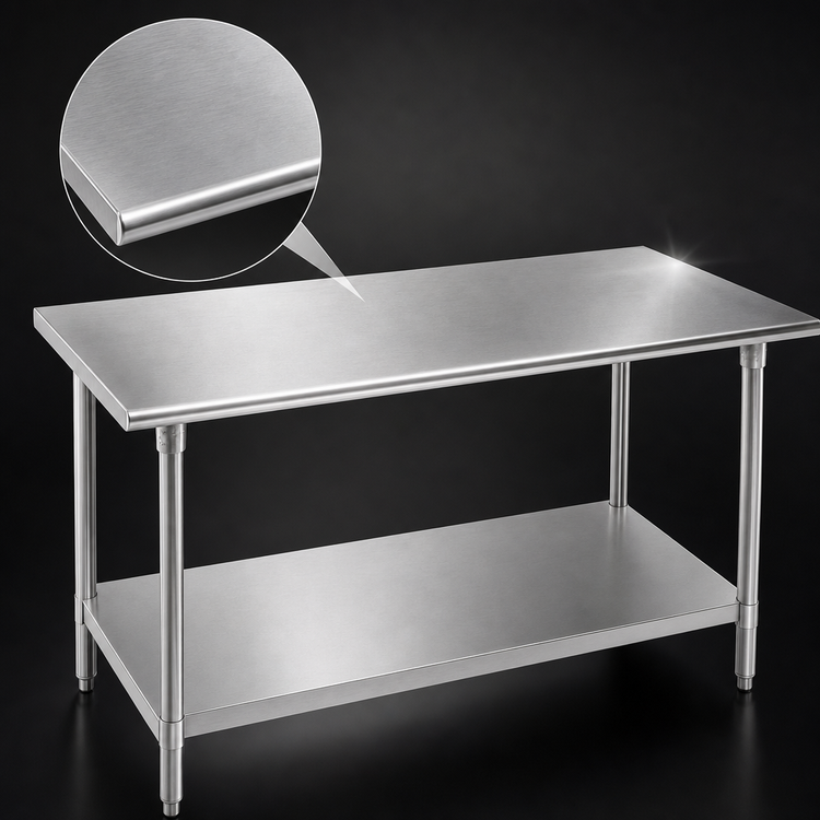 Product image #3 for Advance Tabco 108-Inch x 30-Inch 304 Stainless Steel Flat Top Work Table with Galvanized Legs and Adjustable Undershelf
