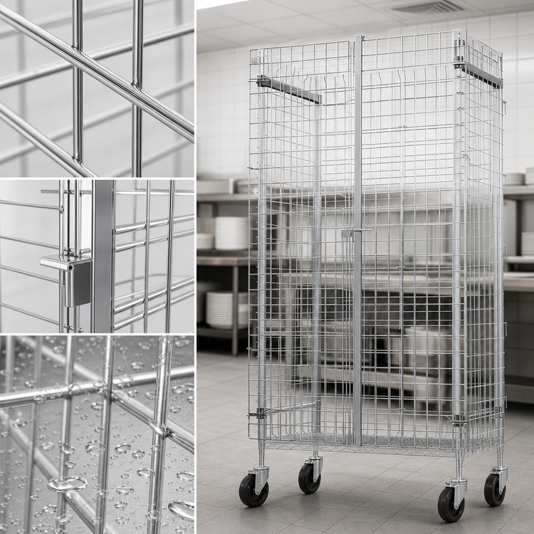 Product image #3 for Winco Chrome-Plated Wire Security Cage, 18 x 36 x 63 Inch, Side-Hinged Doors
