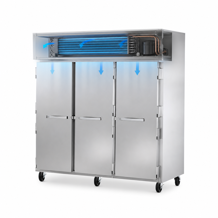 Product image #3 for True SPEC SERIES Three-Section Reach-In Freezer, -10°F, Solid Swing Doors, Top-Mounted Self-Contained Refrigeration