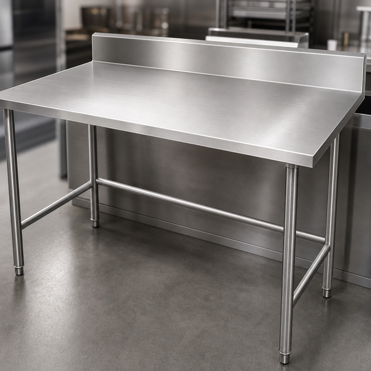 Product image #3 for Advance Tabco 120-Inch Stainless Steel Work Table with 5-Inch Backsplash and Open Crossrail Base