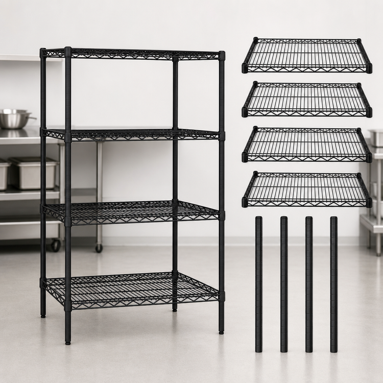 Product image #3 for Quantum Stationary Wire Shelving Starter Kit, 54 in. W x 21 in. D x 63 in. H, Black Epoxy Finish