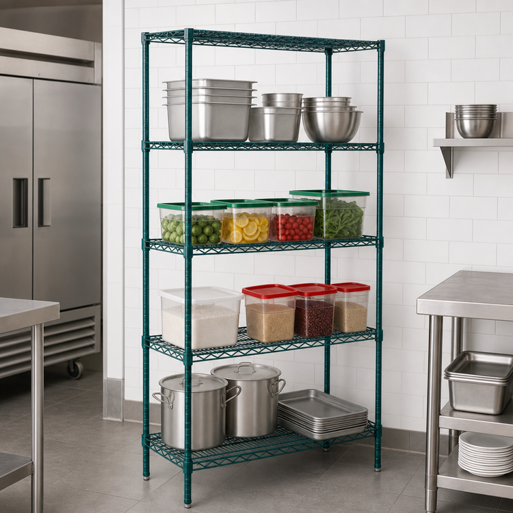Product image #3 for Winco 18 x 48 x 72 Inch 4-Tier Stationary Epoxy-Coated Green Wire Shelving Unit