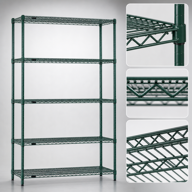 Product image #3 for Eagle Group Red-i-Pak 5-Tier Stationary Wire Shelving Unit, 48 x 24 x 74 Inches, Green Epoxy Finish