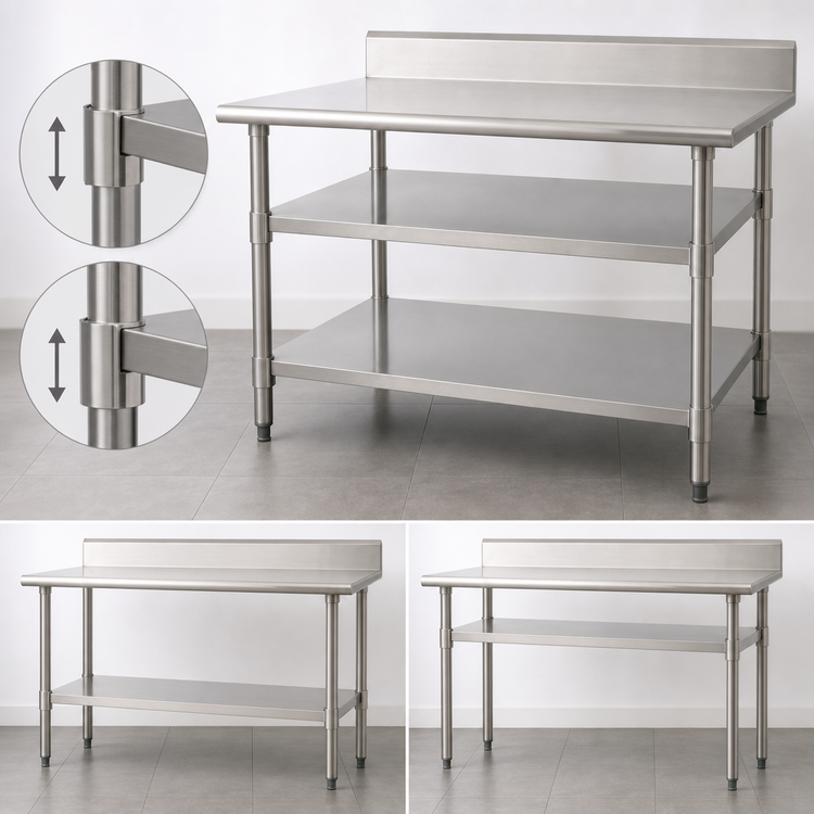 Product image #3 for Eagle Group 96 Inch x 24 Inch Adjustable Stainless Steel Work Table Undershelf