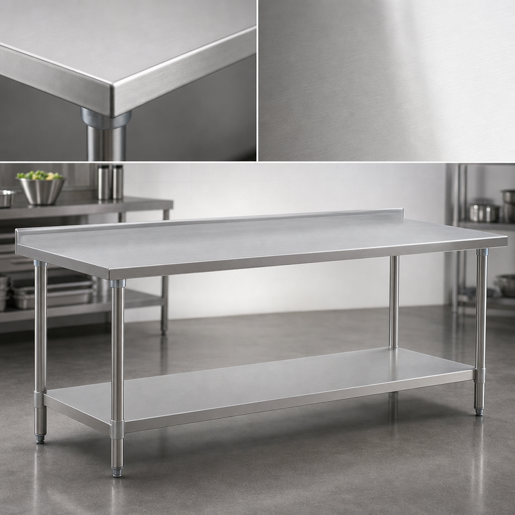 Product image #3 for Eagle Deluxe Series 72" x 30" 16-Gauge 300 Series Stainless Steel Work Table with Rear Upturn and Adjustable Undershelf