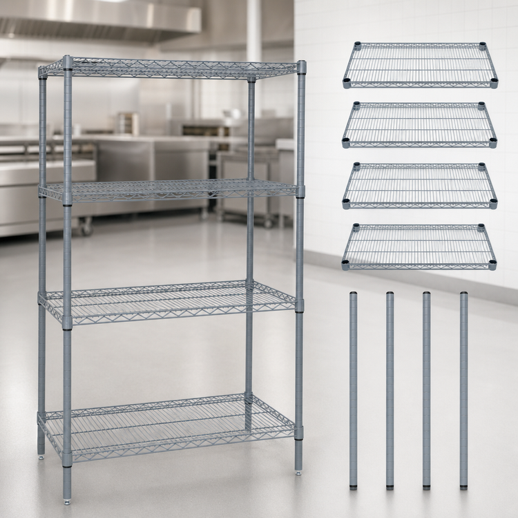 Product image #3 for Quantum 48 x 24 x 54 Inch Gray Epoxy Antimicrobial 4-Shelf Wire Shelving Starter Kit