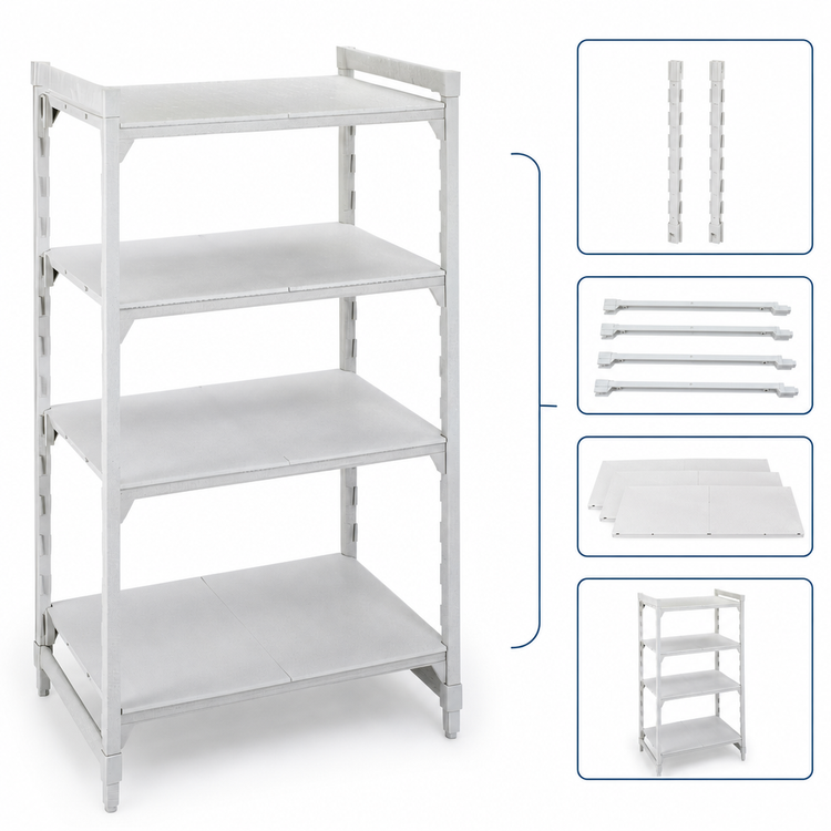 Product image #4 for Cambro Camshelving Premium 4-Tier Solid Stationary Starter Polymer Shelving Unit, 18 x 36 x 64 Inches, Speckled Gray