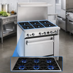 Thumbnail image #3 for Imperial (Middleby) Pro Series IR-6-XB 36-Inch Gas Restaurant Range with 6 Open Burners, Open Cabinet Base & Backriser with Hi-Shelf