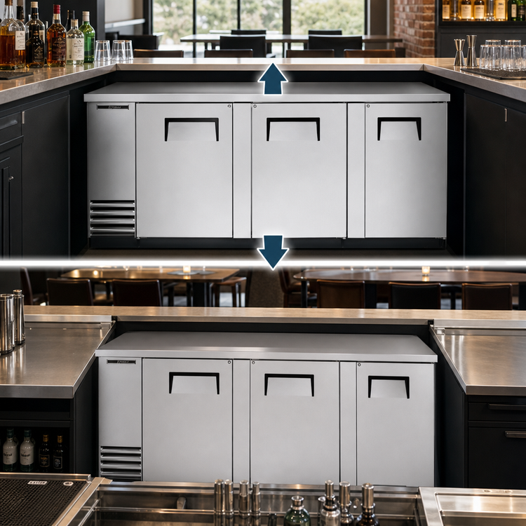 Product image #3 for True Three-Section Pass-Thru Back Bar Cooler, 90-3/8 Inch Wide, 6 Solid Locking Doors